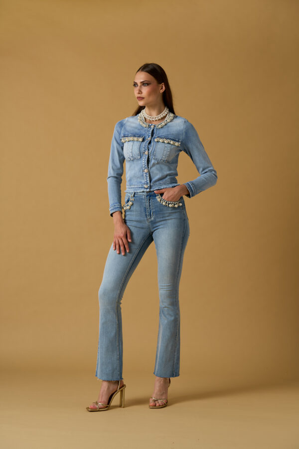 Jeans with Pearl Embroidery on Pockets