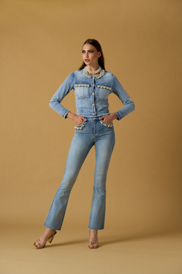 Giubbino jeans ricamo perle