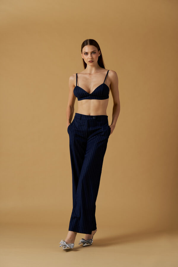 Pantalone largo gessato lurex