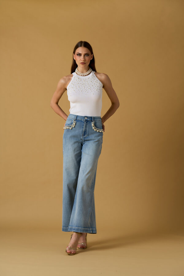 American Neck Sweater with Pearls