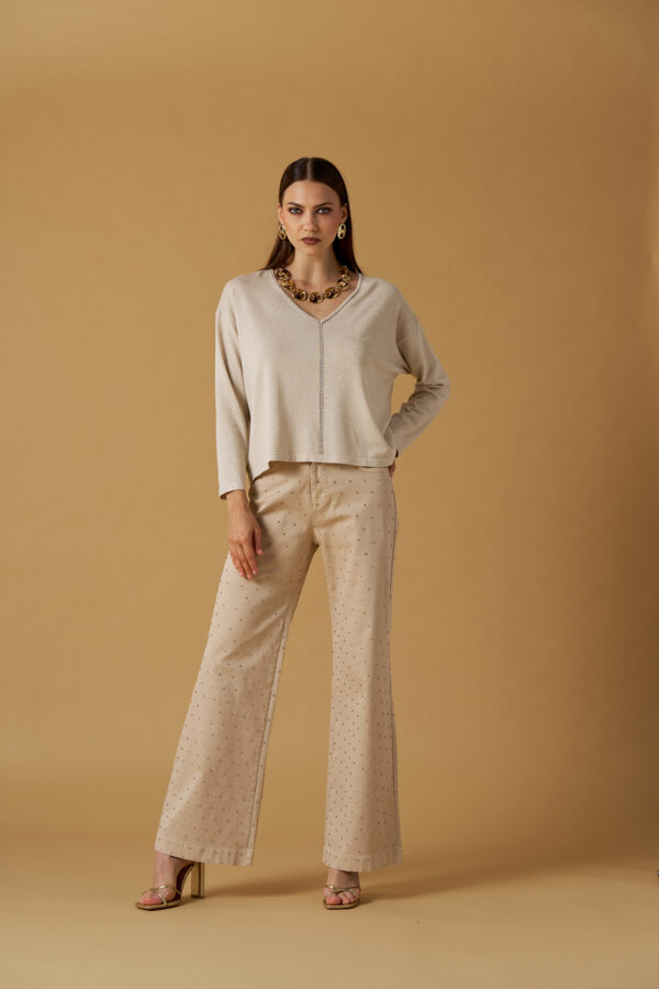 V-Neck Lurex Sweater with Crystals