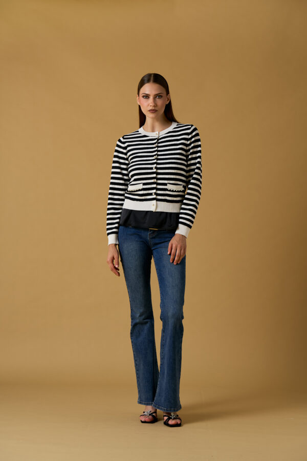 Striped Cardigan with Pearls