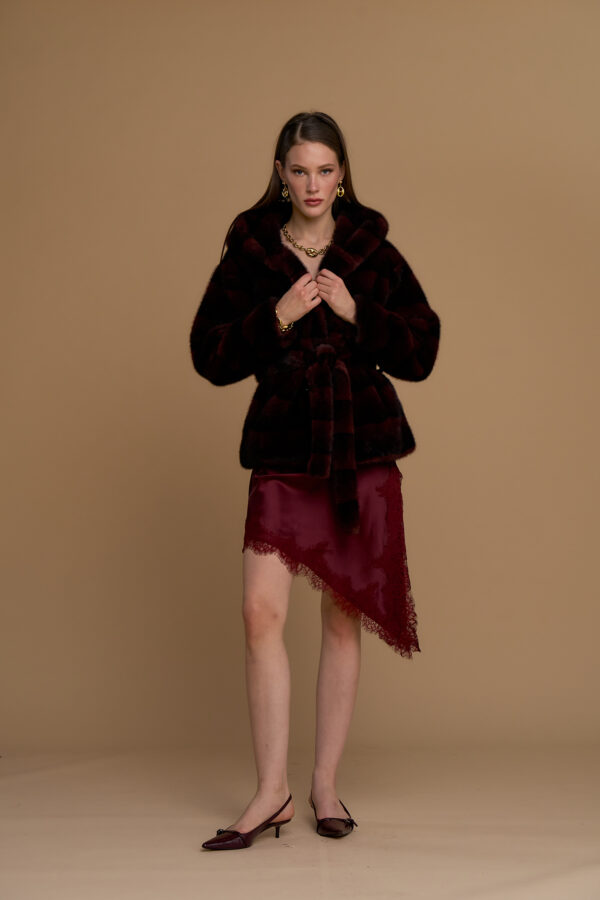 Belted faux fur coat