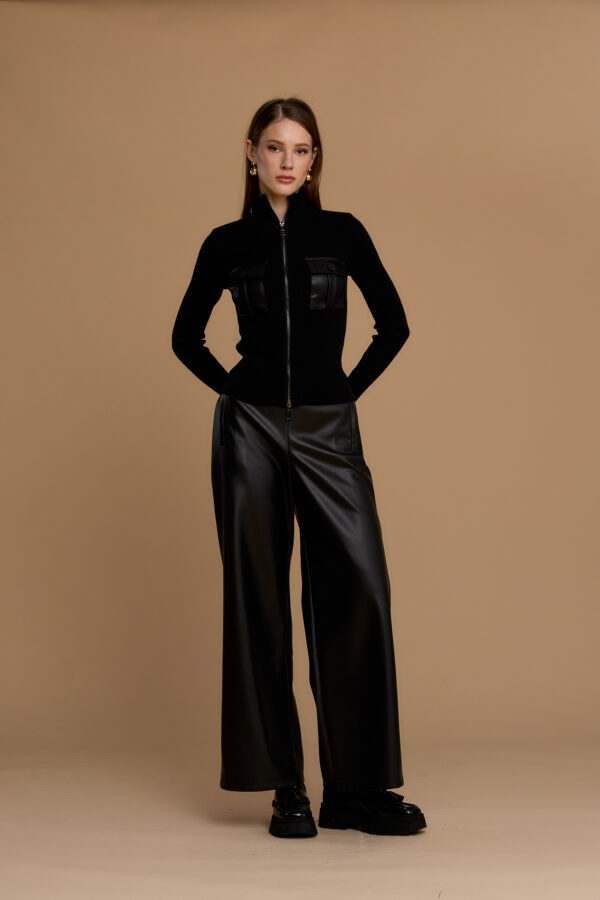 Wide-leg faux leather trousers