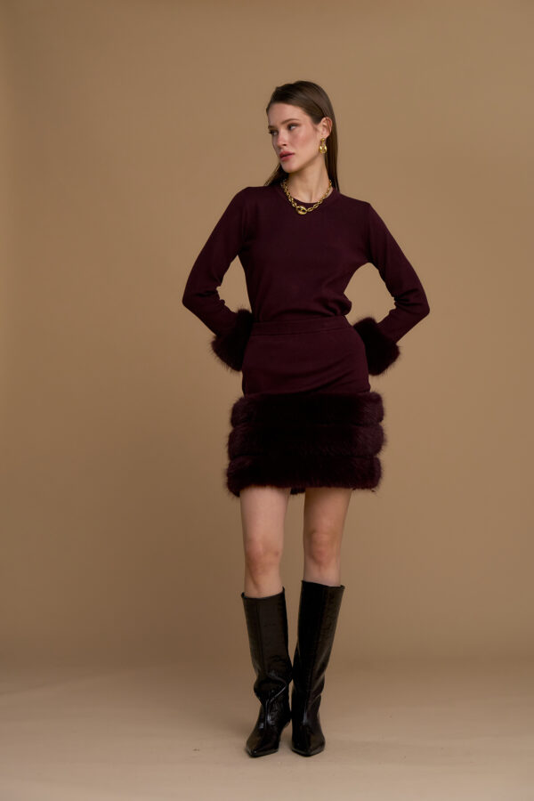 Knit top with faux fur cuffs