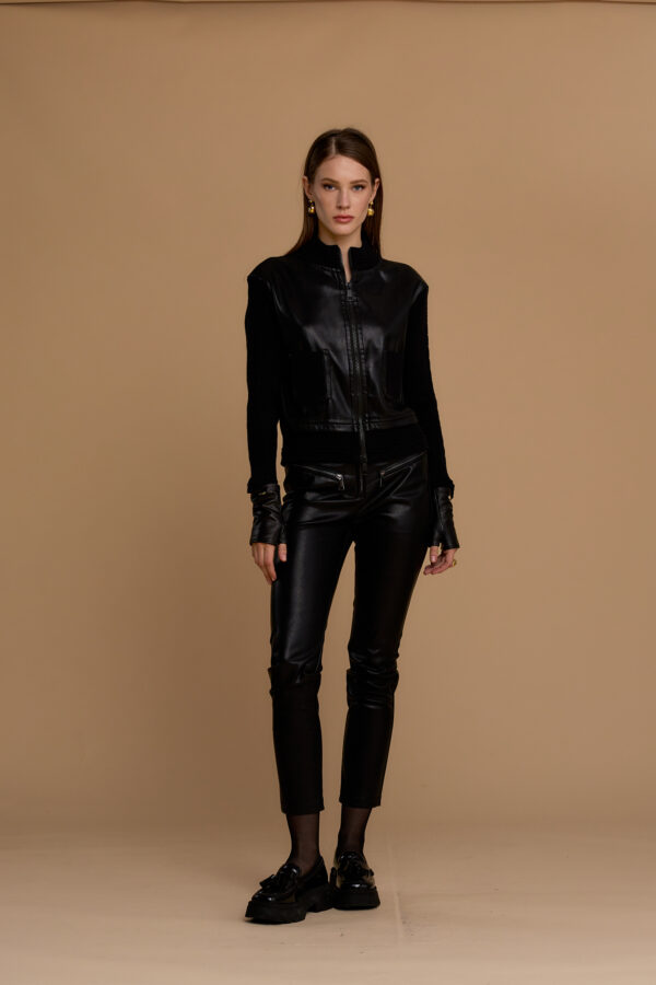 Knit and faux leather jacket