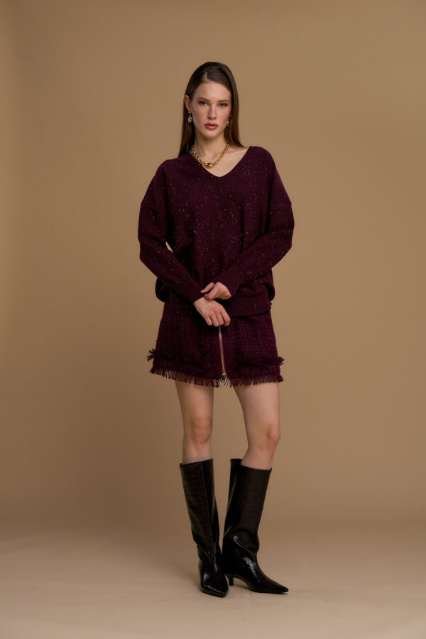 V-neck sweater with micro-sequins