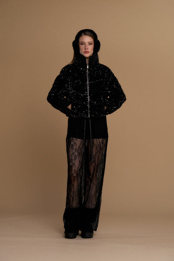 Padded sequin bomber jacket