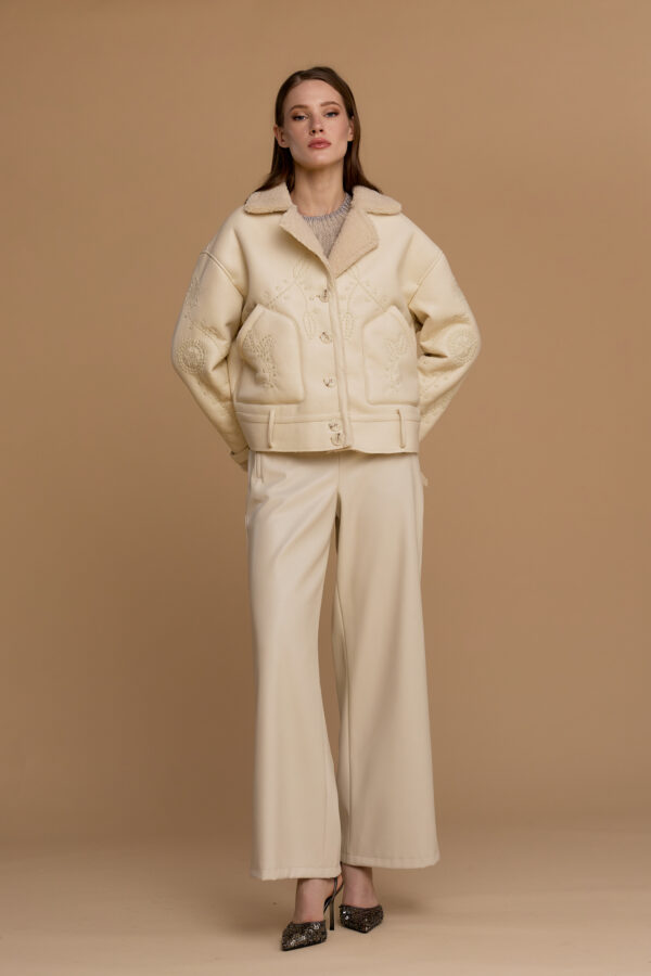 Embroidered faux shearling jacket