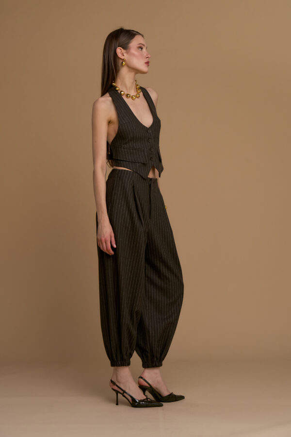 Pinstripe drop-crotch trousers