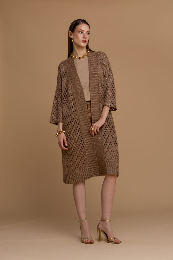 Long openwork knit cardigan