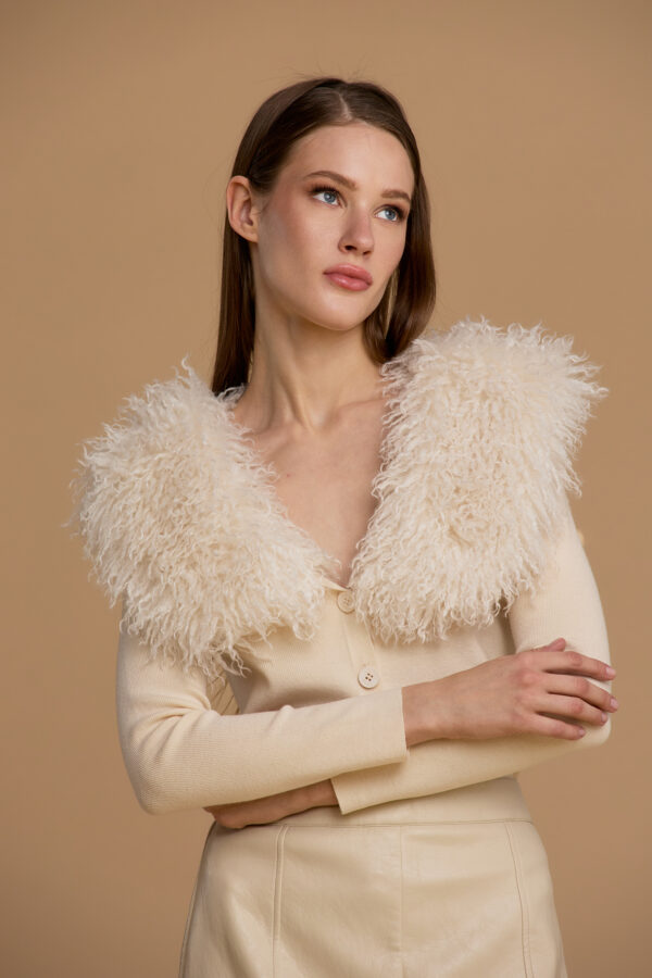 Cardigan with faux Mongolian fur collar