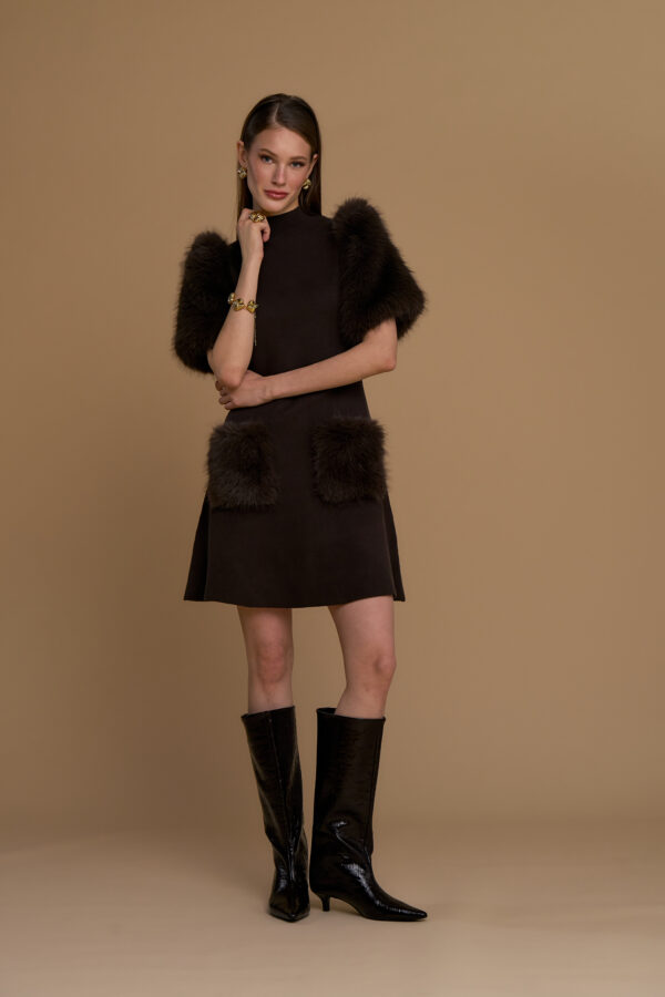 Abito maglia maniche simil pelliccia