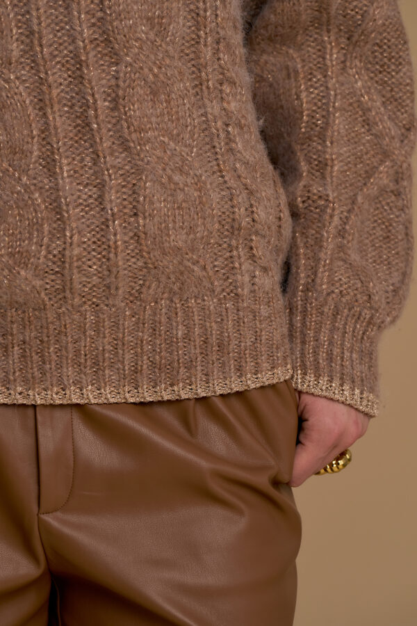 Cable knit turtleneck with lurex trim