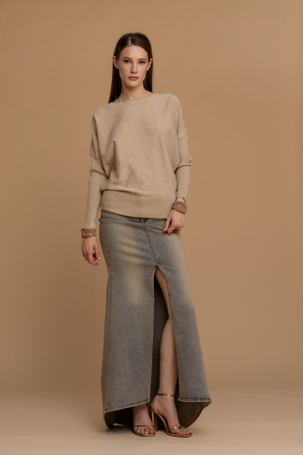 Boat-neck sweater with micro-sequins