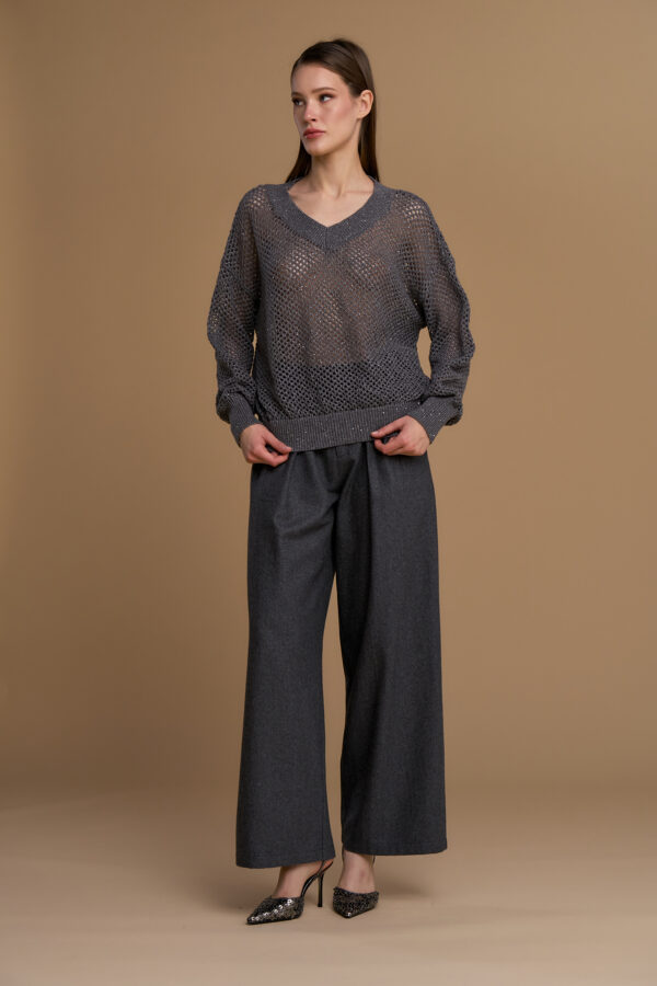 V-neck mesh sweater