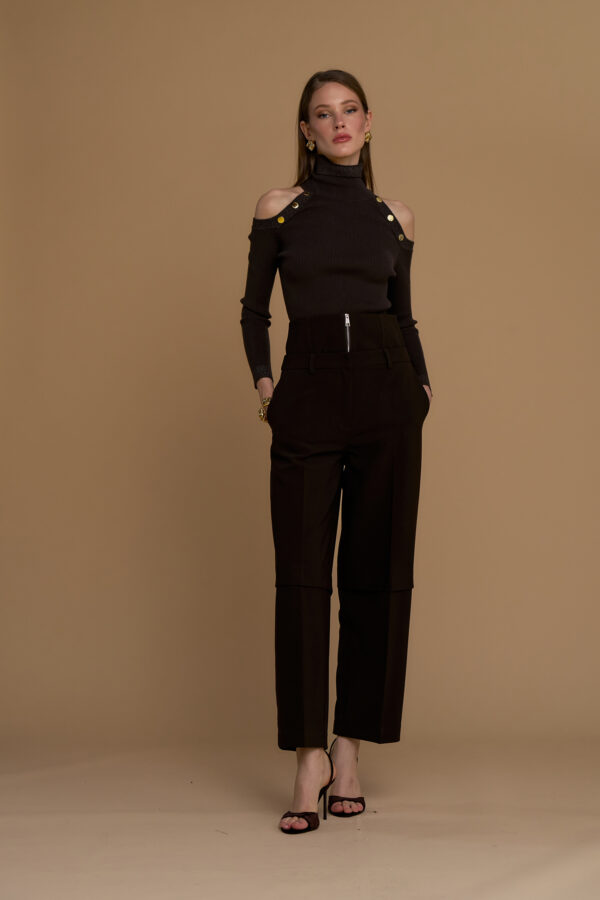 Cold-shoulder turtleneck sweater