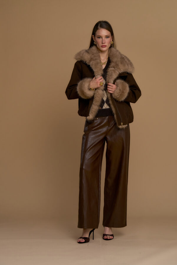Waxed jacket with faux fur trim