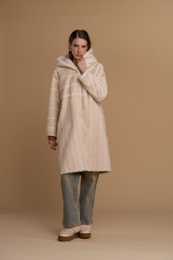 Textured long faux fur coat