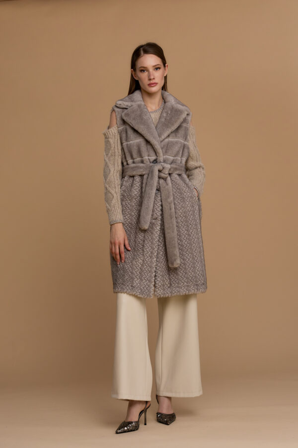 Long textured faux fur vest