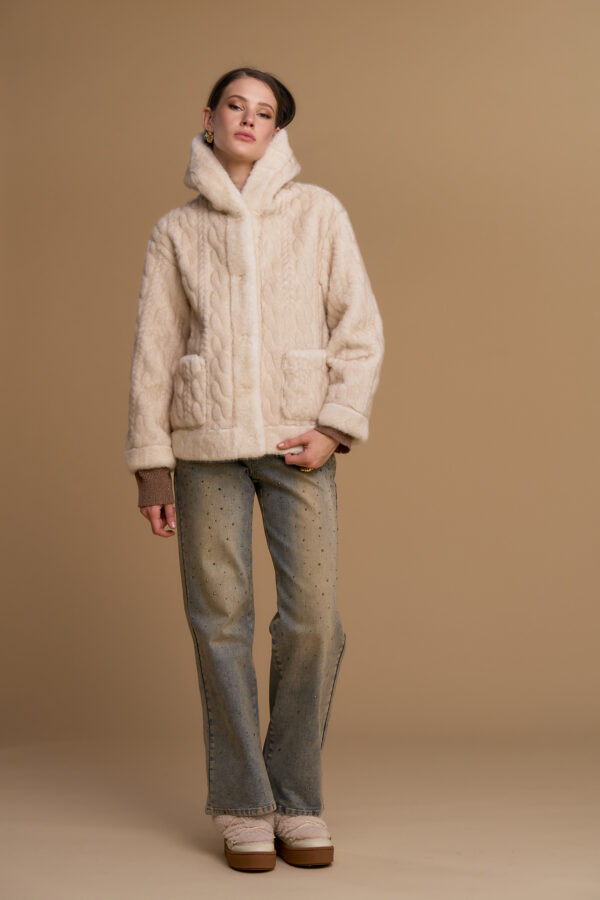 Textured short faux fur jacket