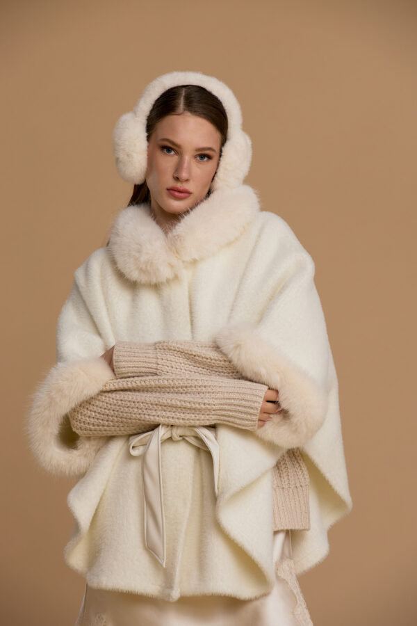 Knit and faux fur cape