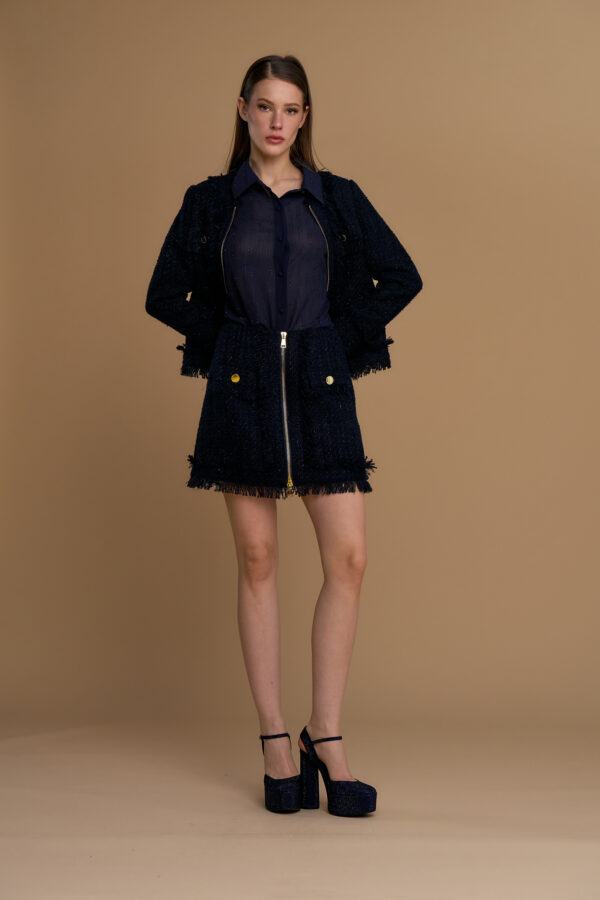 Short bouclé jacket with maxi zip