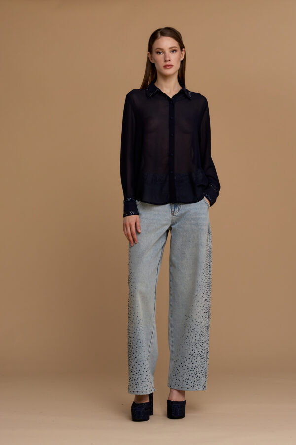 Shirt with rhinestone trim