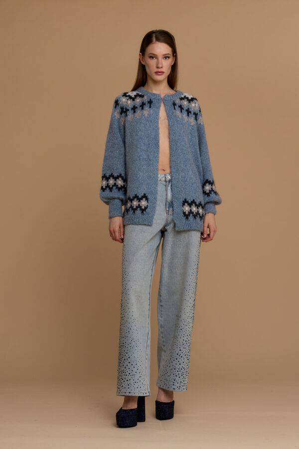 Long Greek Nordic pattern cardigan