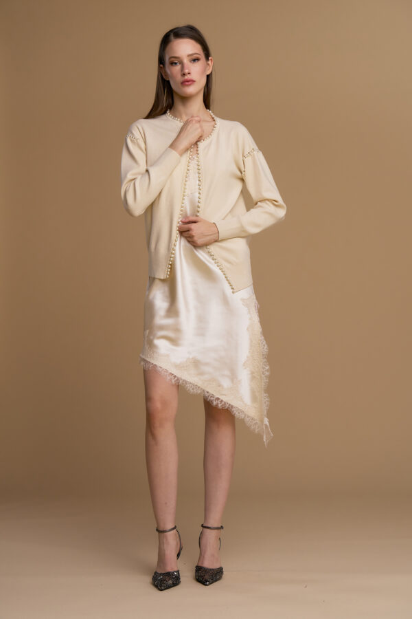 Cardigan with pearl inserts
