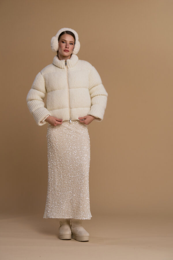 Padded knit cape with sequins