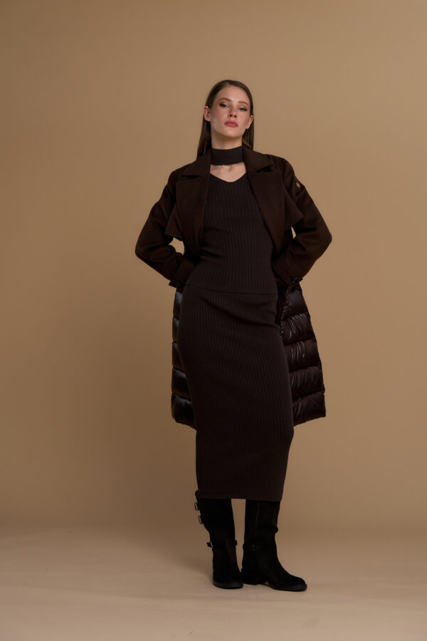 Velour down trench coat