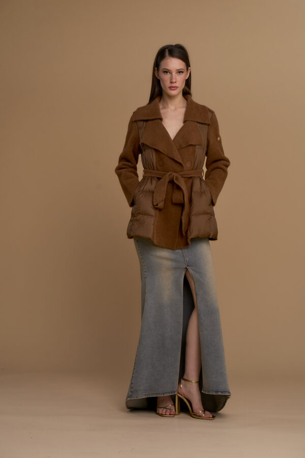 Knit and down trench coat
