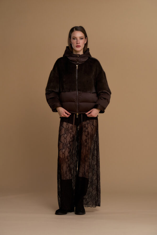 Faux fur down bomber jacket