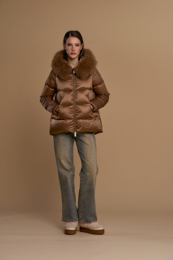 Down jacket with faux fur collar